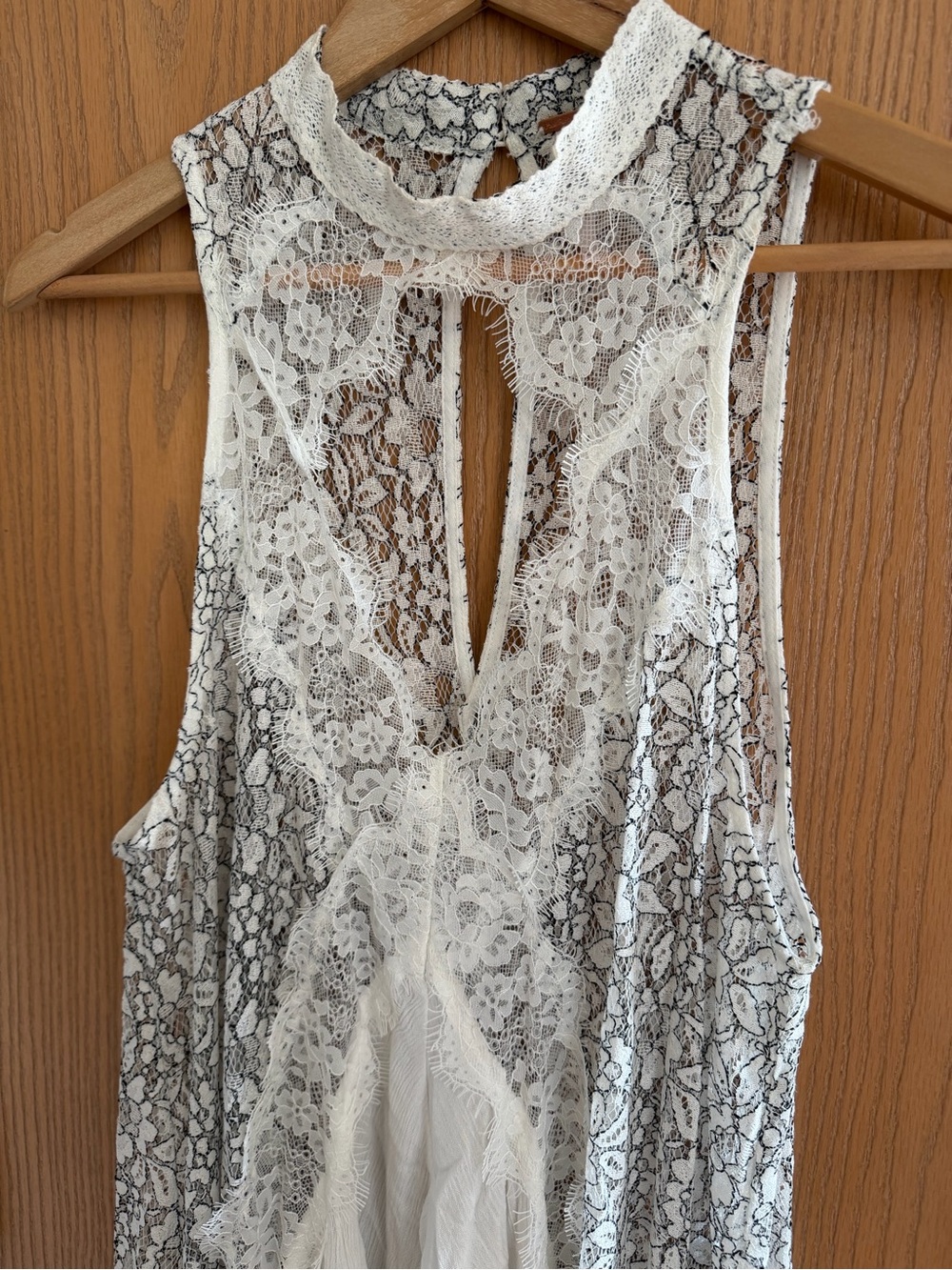 Free People Tell Tale Heart White Black Lace Boho Tunic Dress Women’s Size L - Picture 2 of 13